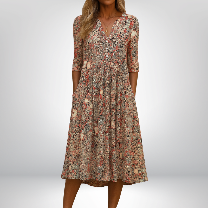 Marilyn™ | Sukienka midi w paisley z guzikami na jesień