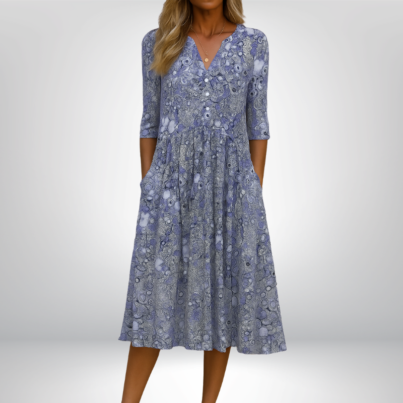 Marilyn™ | Sukienka midi w paisley z guzikami na jesień