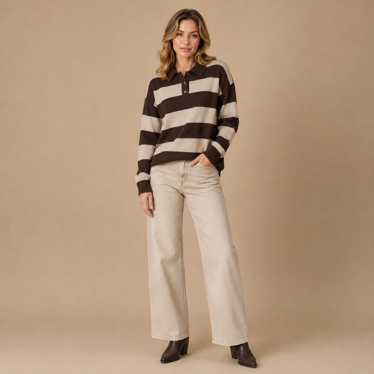 Marlena | Sweter w paski z kołnierzykiem i zapięciem na guziki