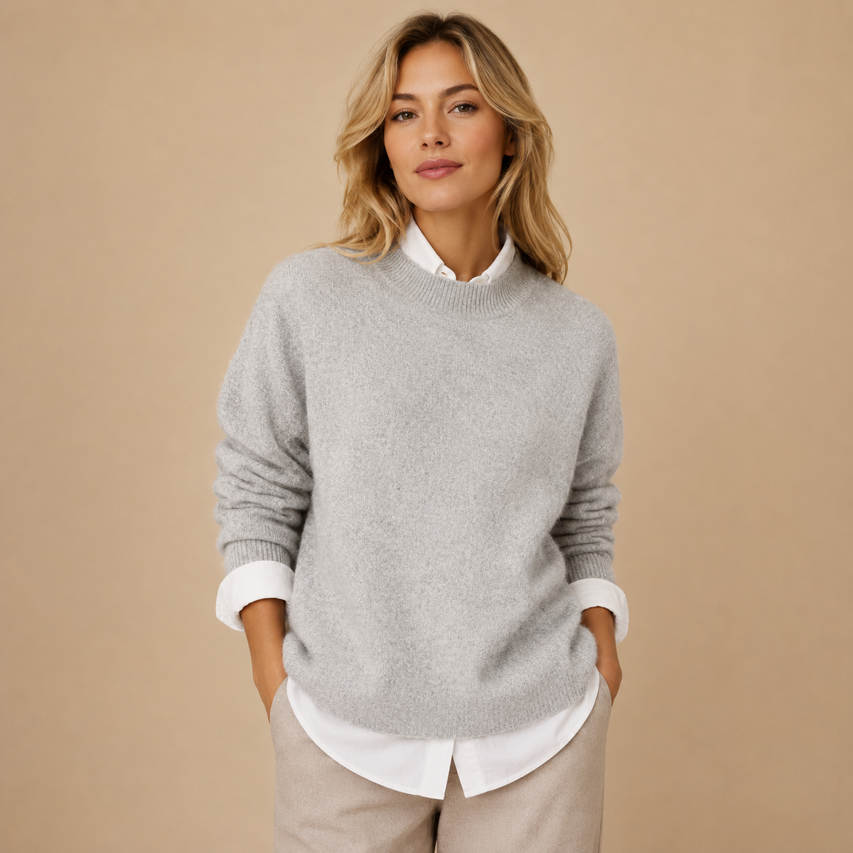 Damski sweter oversize z okrągłym dekoltem i długim rękawem