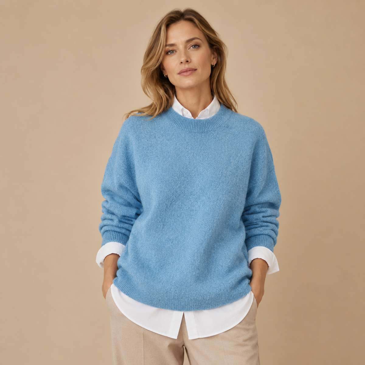 Damski sweter oversize z okrągłym dekoltem i długim rękawem