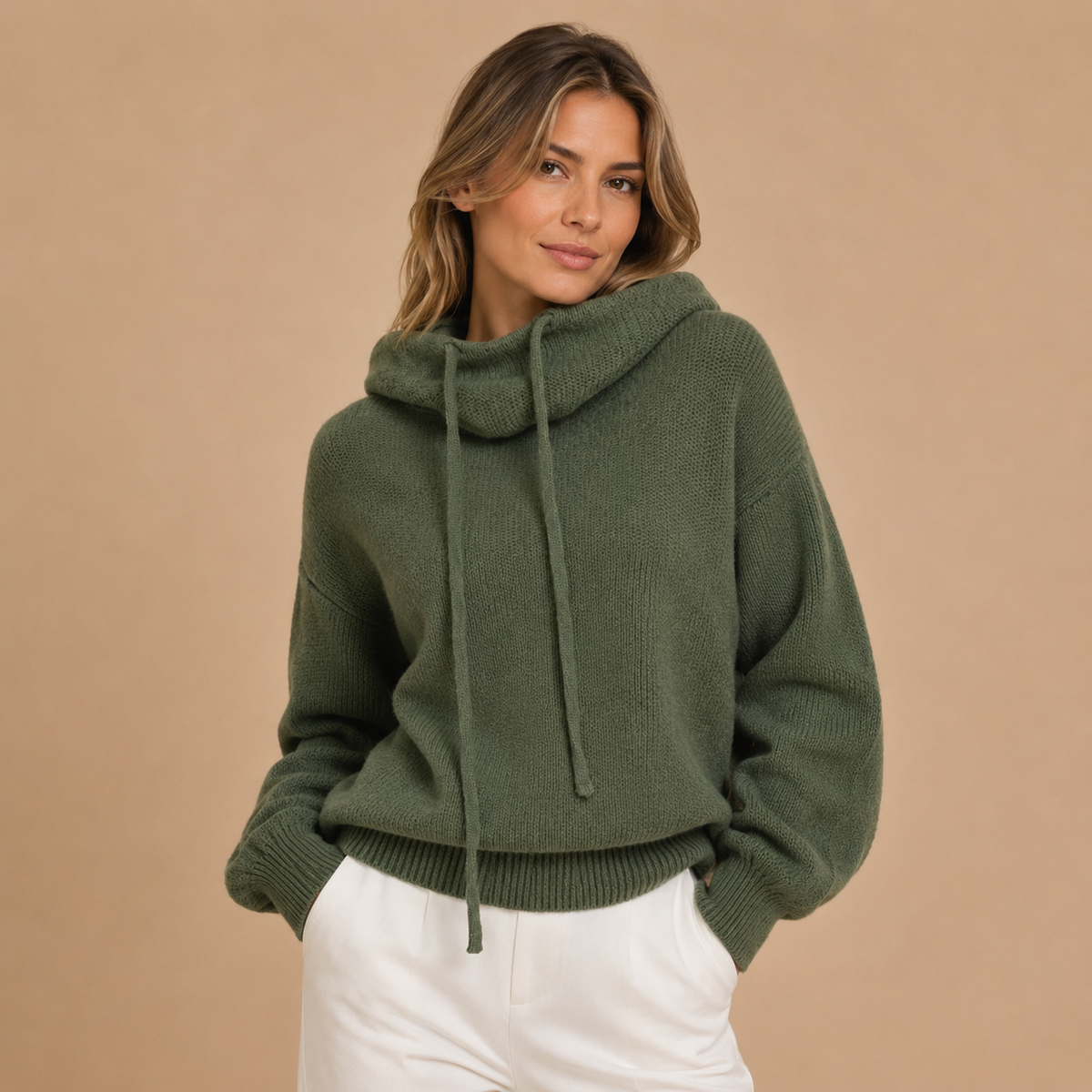 Damski sweter oversize z wysokim kołnierzem i długim rękawem
