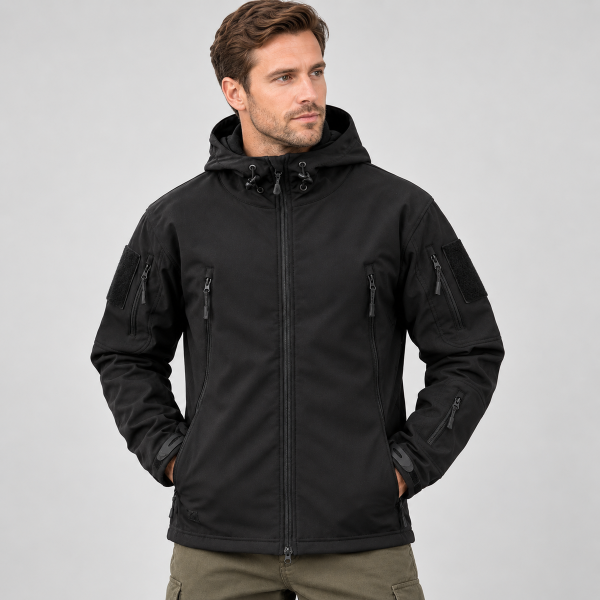 Męska kurtka softshell z kapturem i kieszeniami na zamek