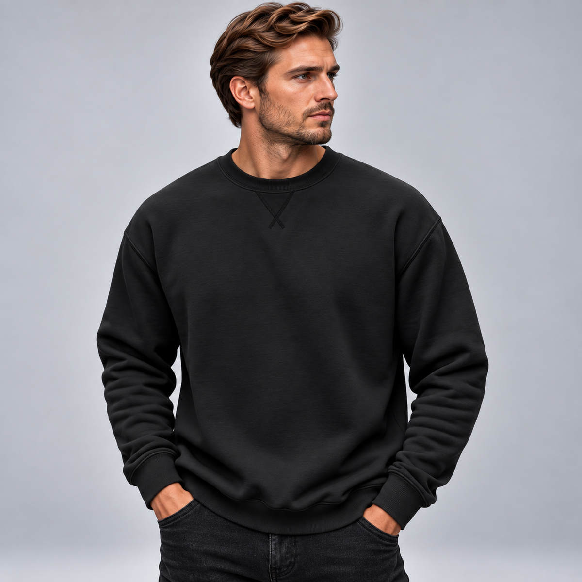 Męska bluza bez kaptura z okrągłym dekoltem relaxed fit