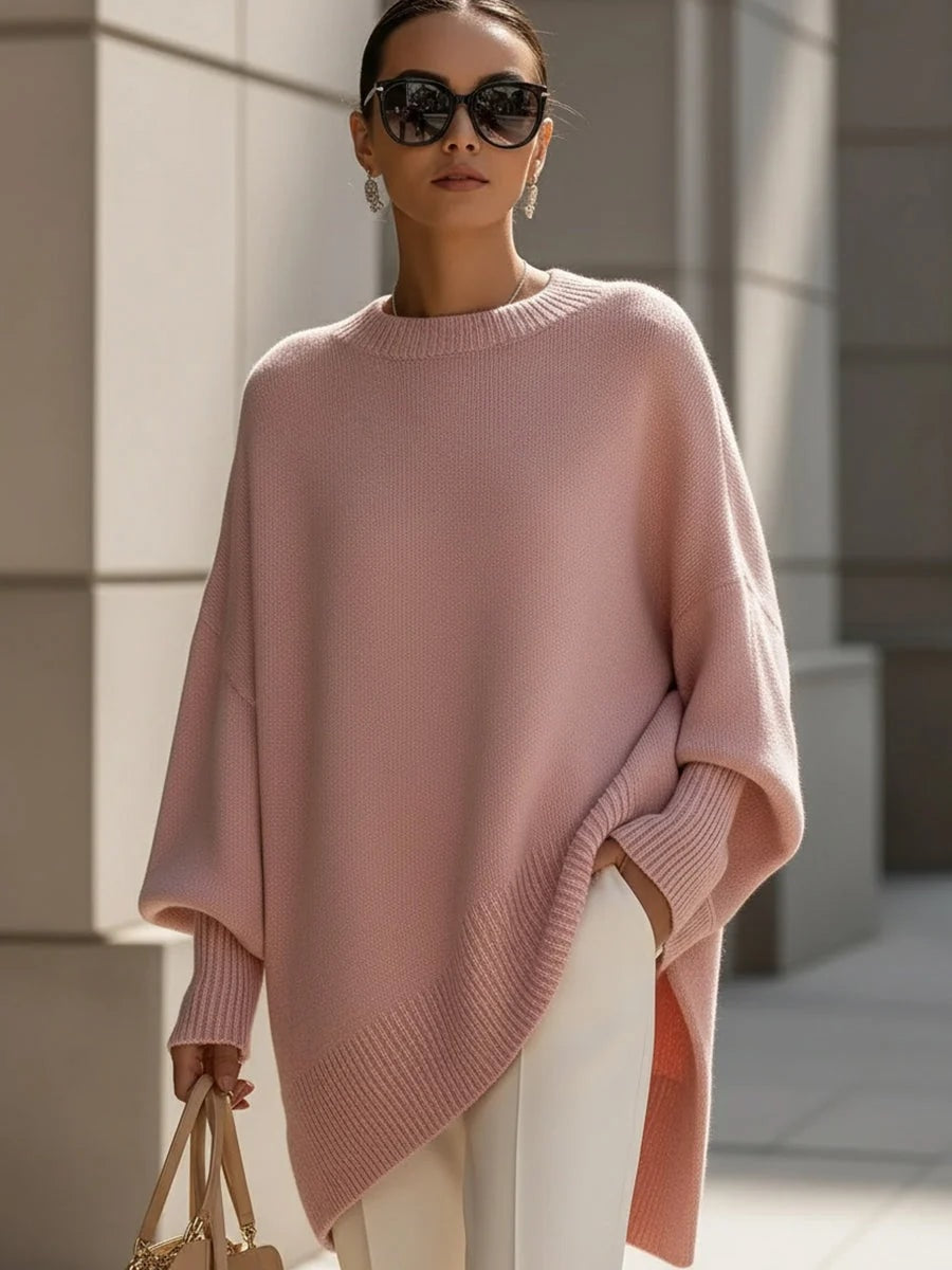 Damski sweter kaszmirowy oversize z asymetrycznym dołem