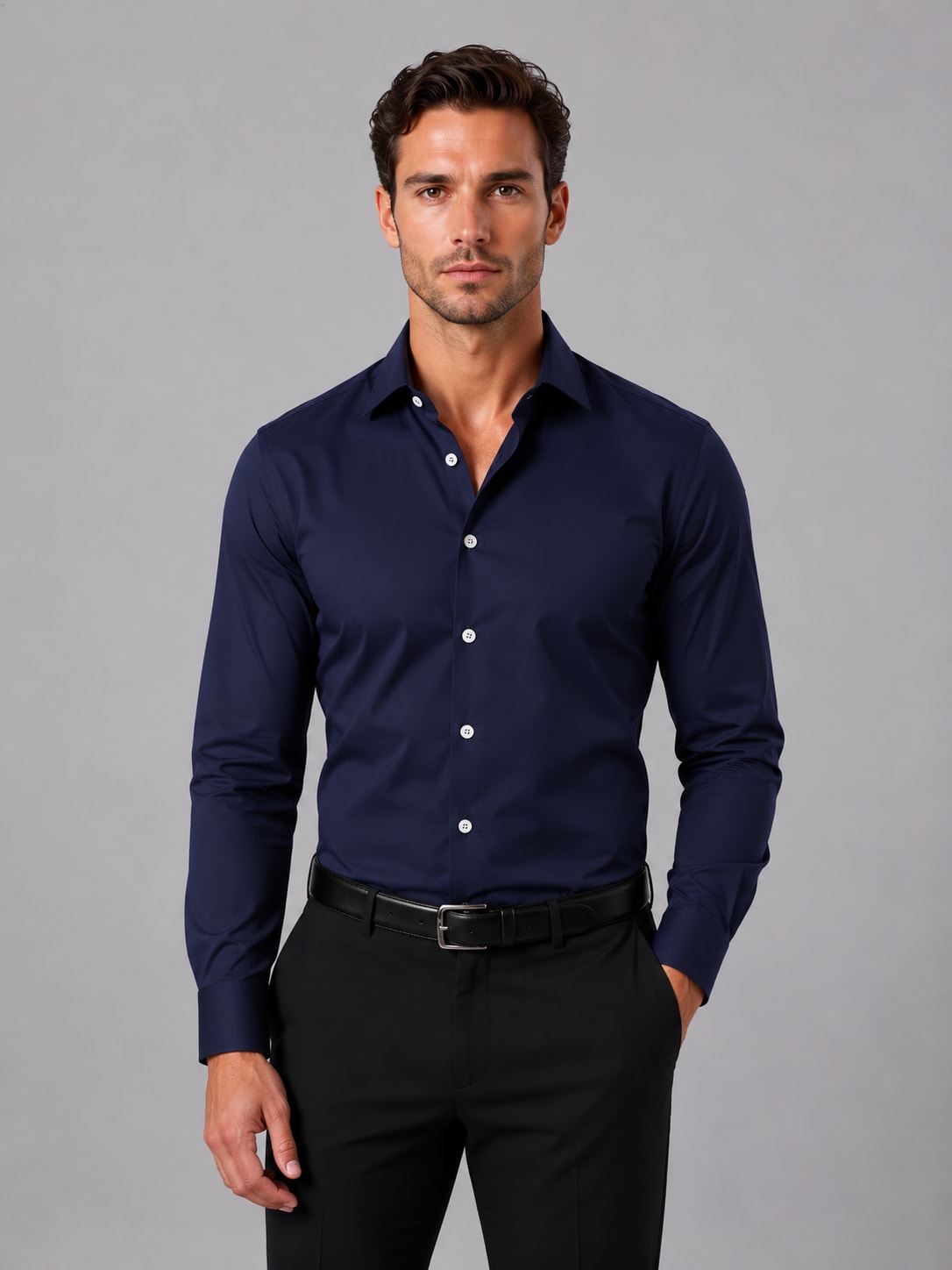 Granatowa koszula męska slim fit z długim rękawem