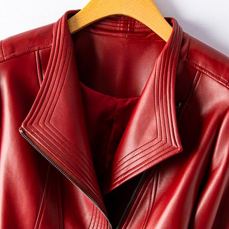 Kurtka ramoneska damska z ekoskóry z asymetrycznym zamkiem