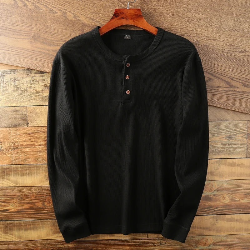 Longsleeve męski henley prążkowany