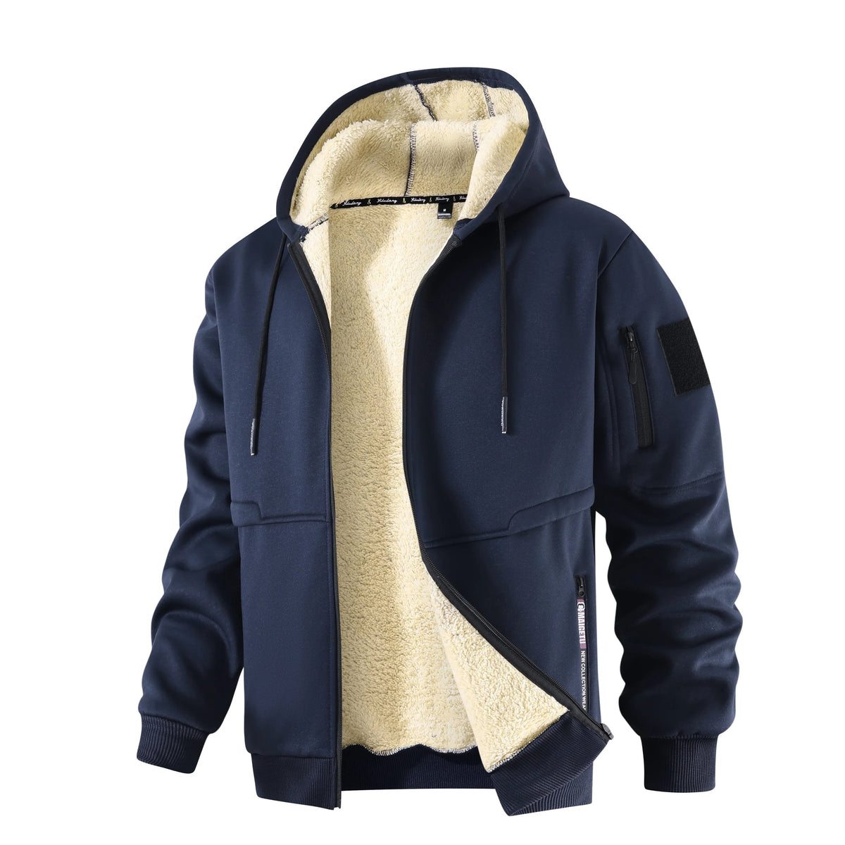 Granatowa męska bluza rozpinana z kapturem ocieplana sherpa