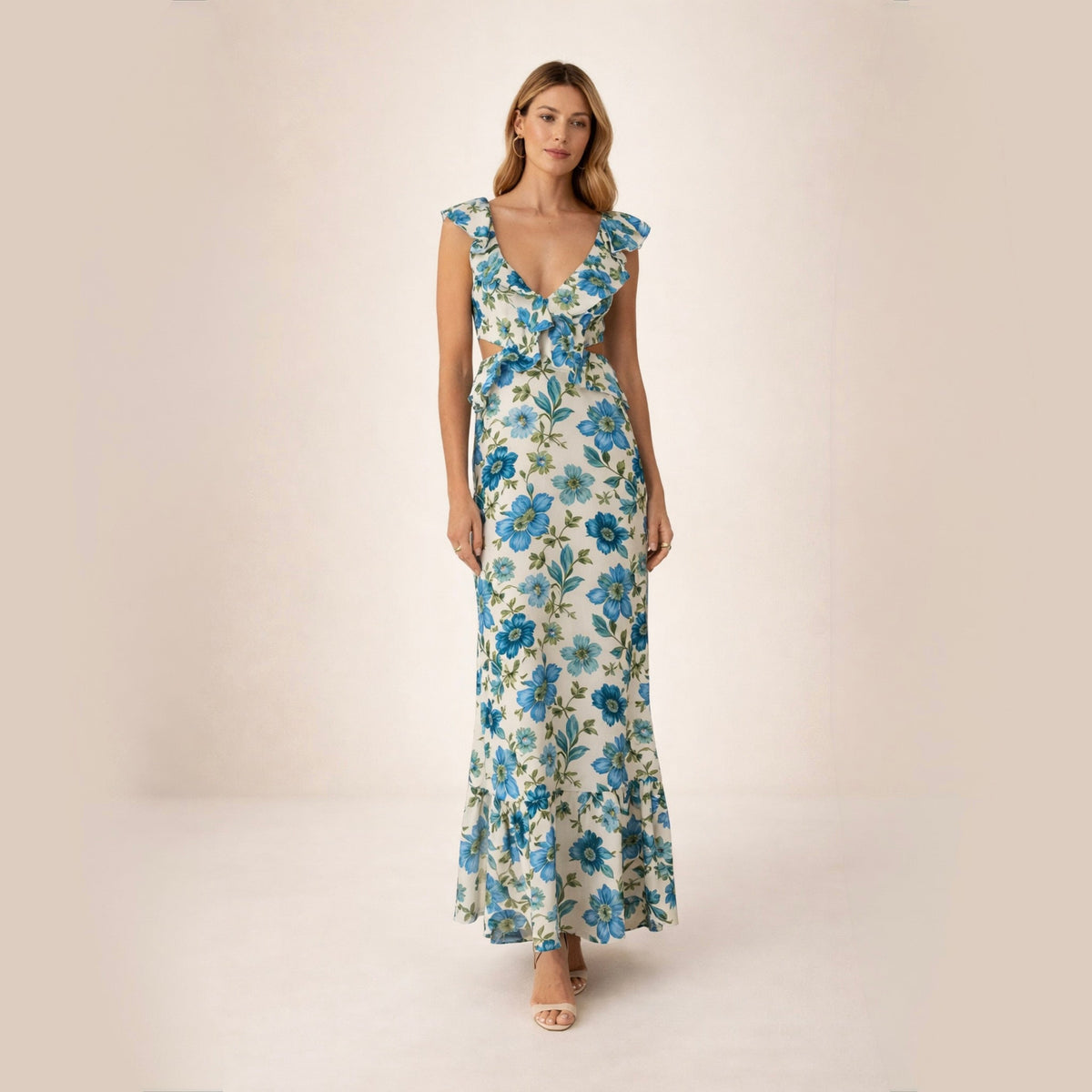 Amara | Elegancka sukienka maxi z falbankami na jesień