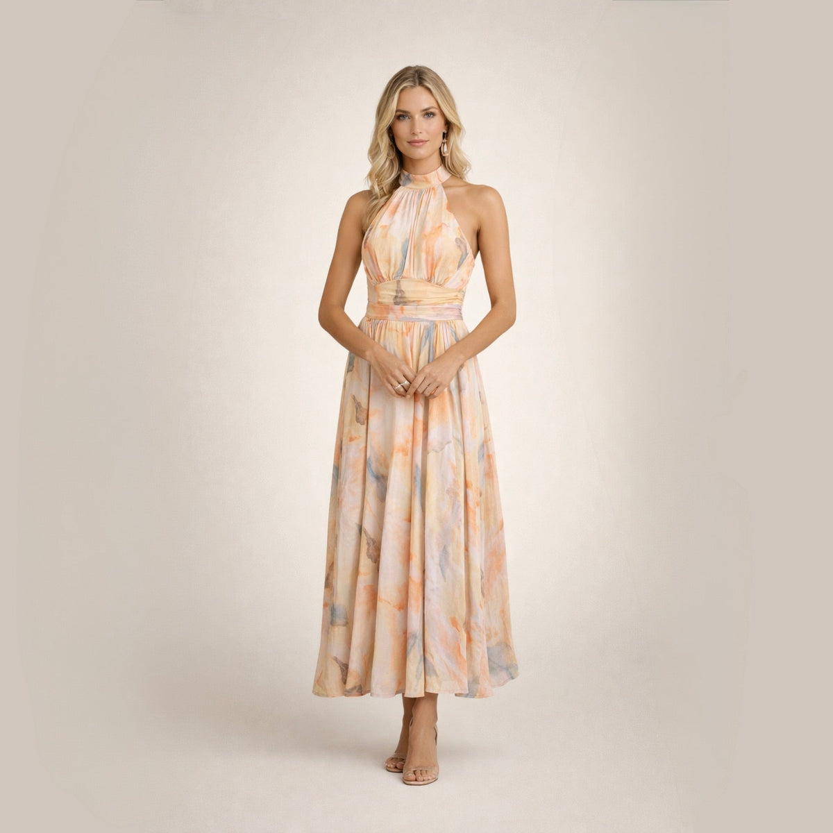 Sandra | Elegancka akwarelowa sukienka maxi na jesień