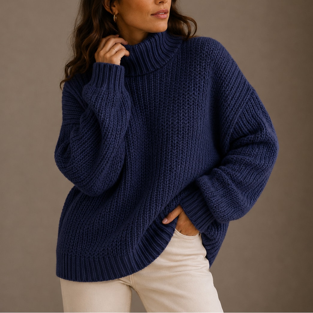 Sweter damski oversize z golfem z grubej dzianiny
