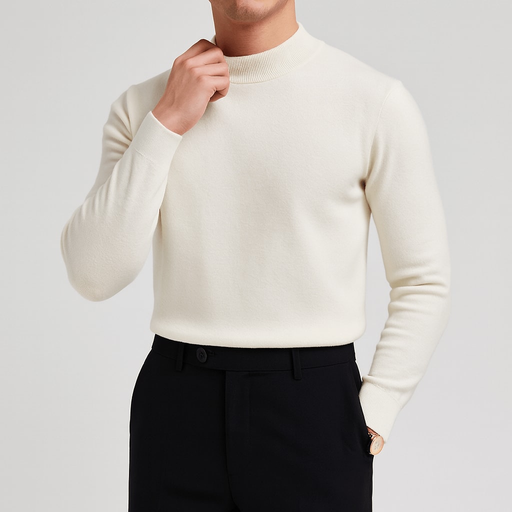 Beżowy sweter męski pulower z półgolfem