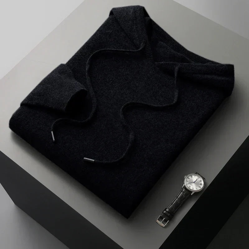 Sweter męski dzianinowy z kapturem