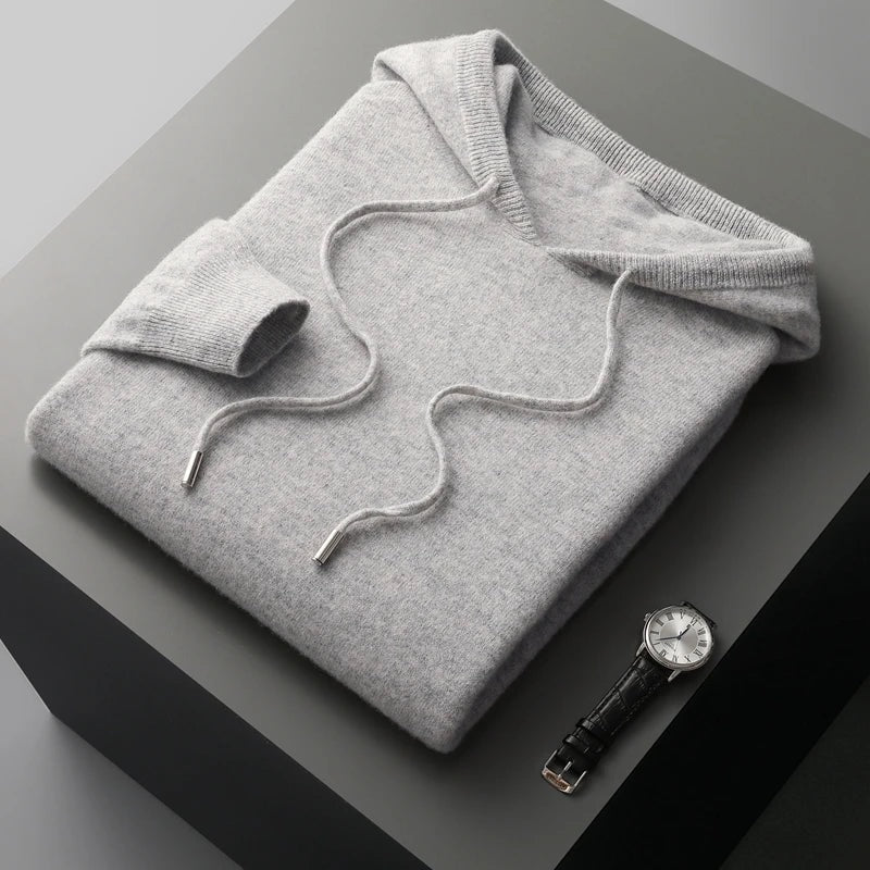 Sweter męski dzianinowy z kapturem