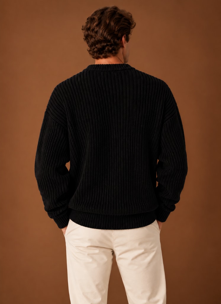 Czarny sweter męski oversize, widok z tyłu
