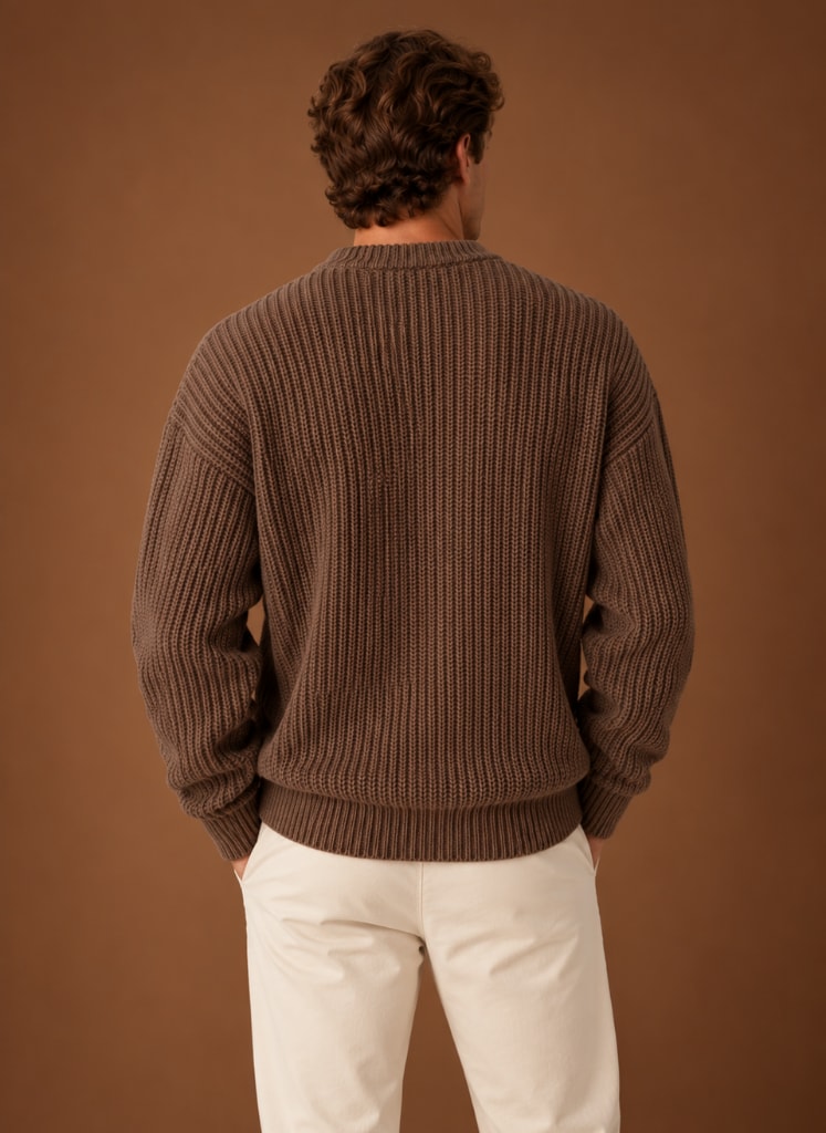 Sweter męski oversize o grubym splocie z okrągłym dekoltem