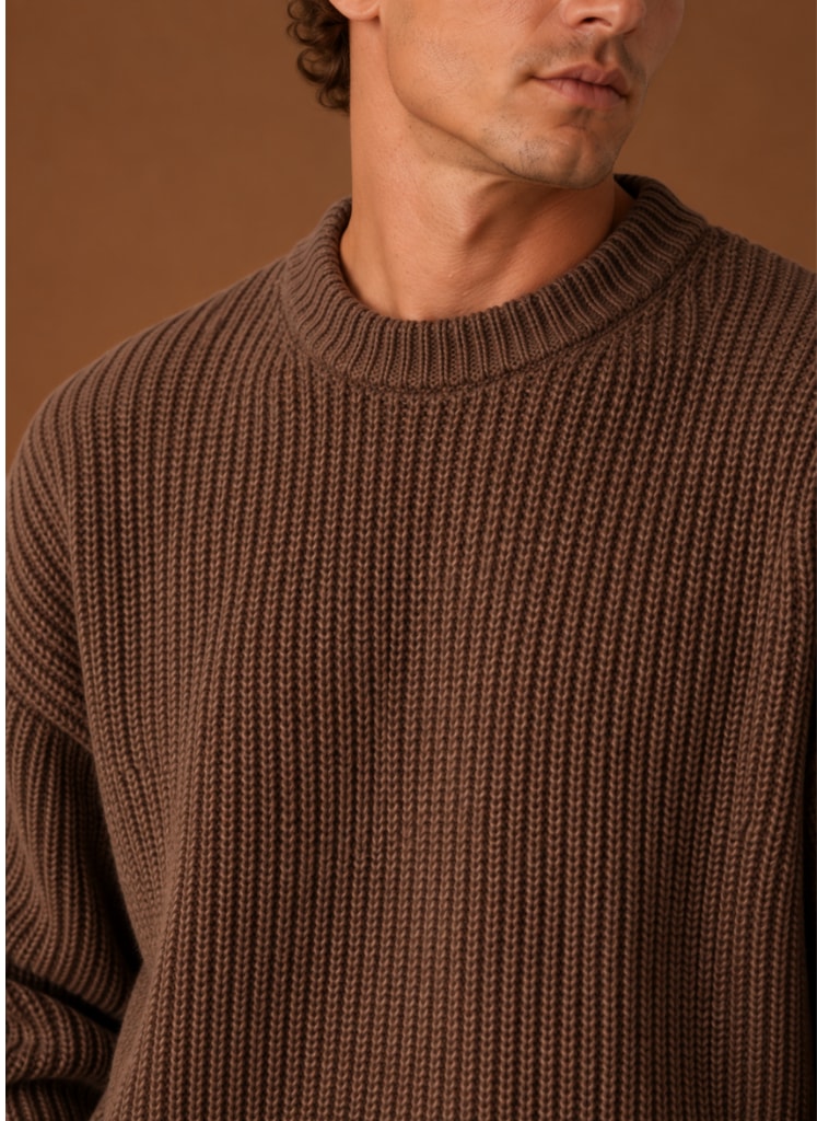 Sweter męski oversize o grubym splocie z okrągłym dekoltem