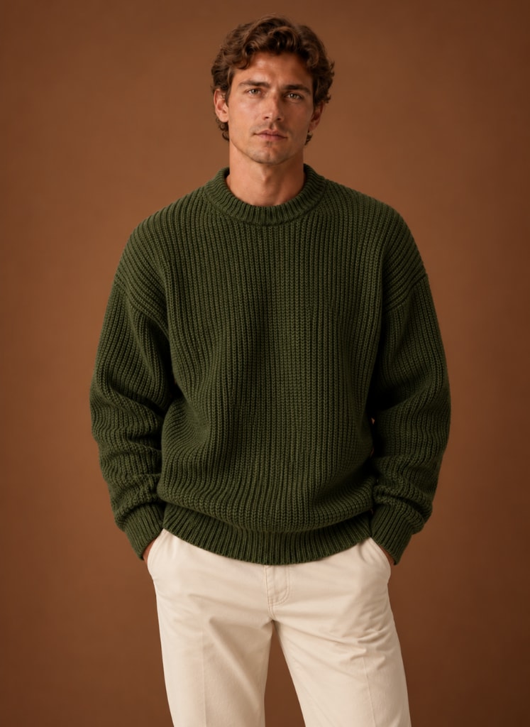 Sweter męski oversize o grubym splocie z okrągłym dekoltem