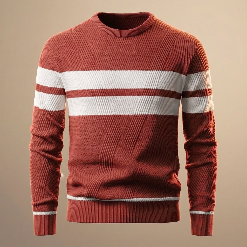 Sweter męski w paski z okrągłym dekoltem prążkowany