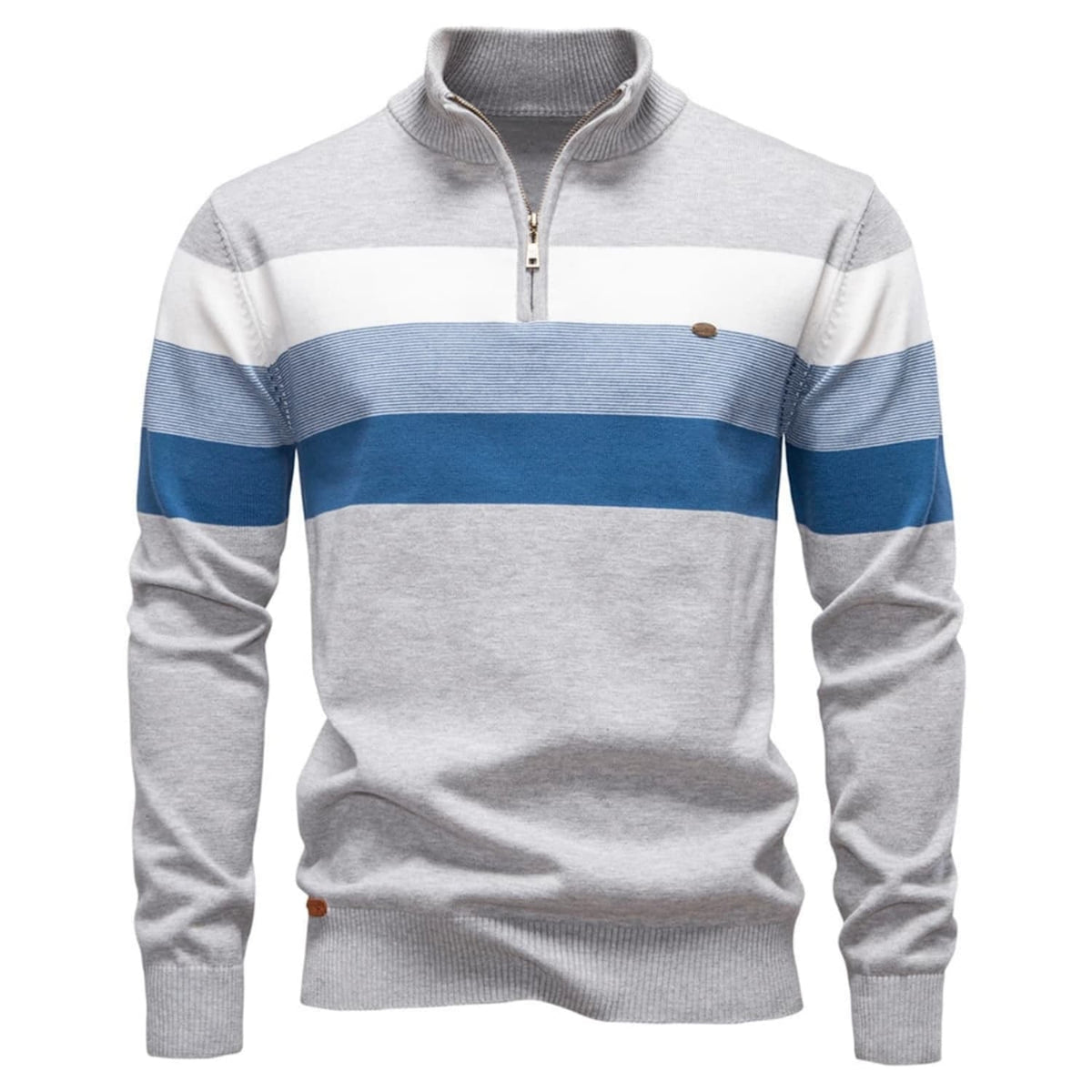 Sweter męski ze stójką na zamek w kolorowe pasy