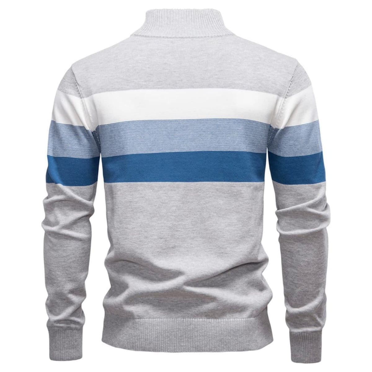 Sweter męski ze stójką na zamek w kolorowe pasy