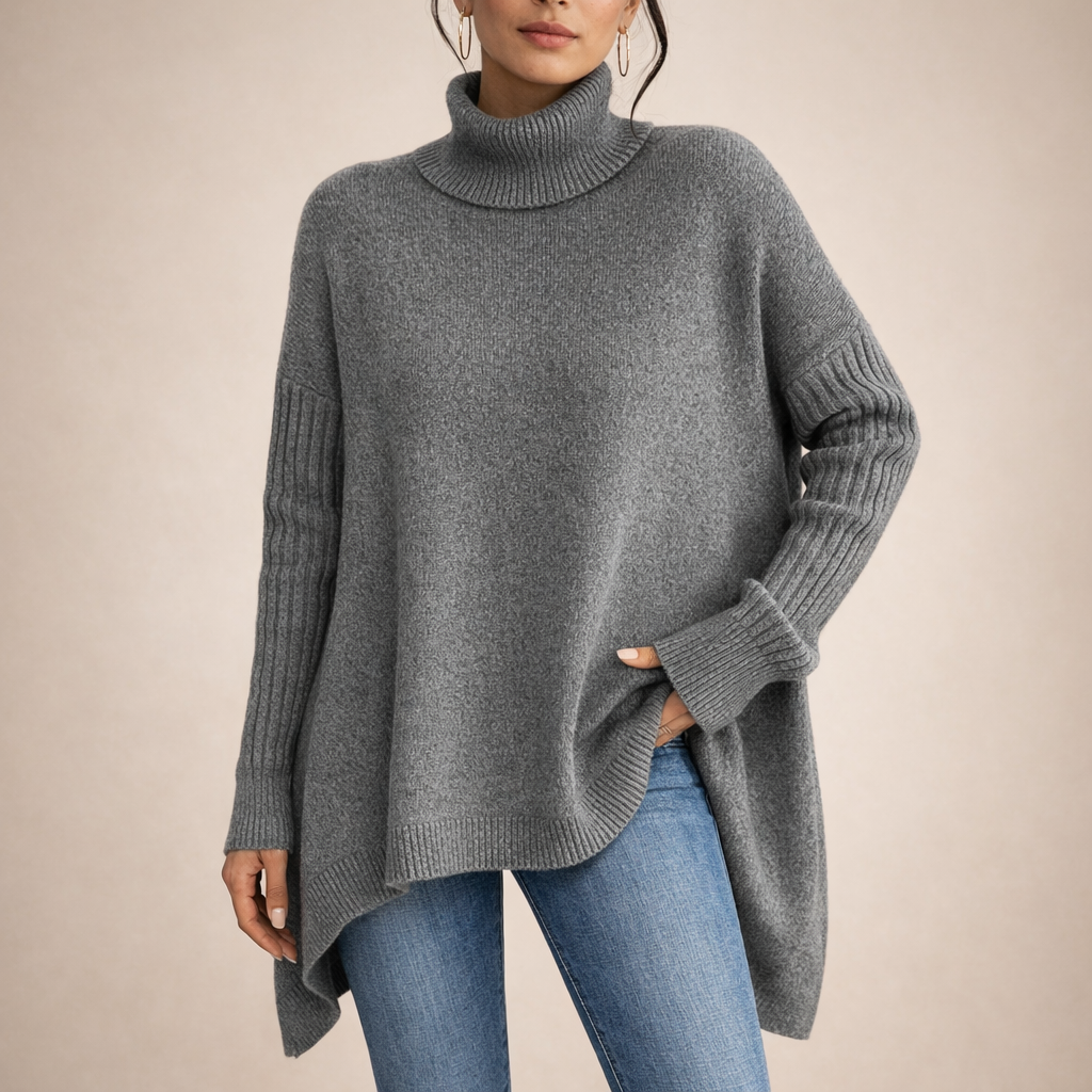 Ewa™ | Granatowy Sweter z Golfem Oversize