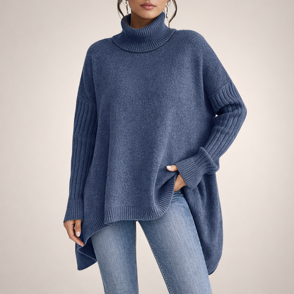 Ewa™ | Granatowy Sweter z Golfem Oversize
