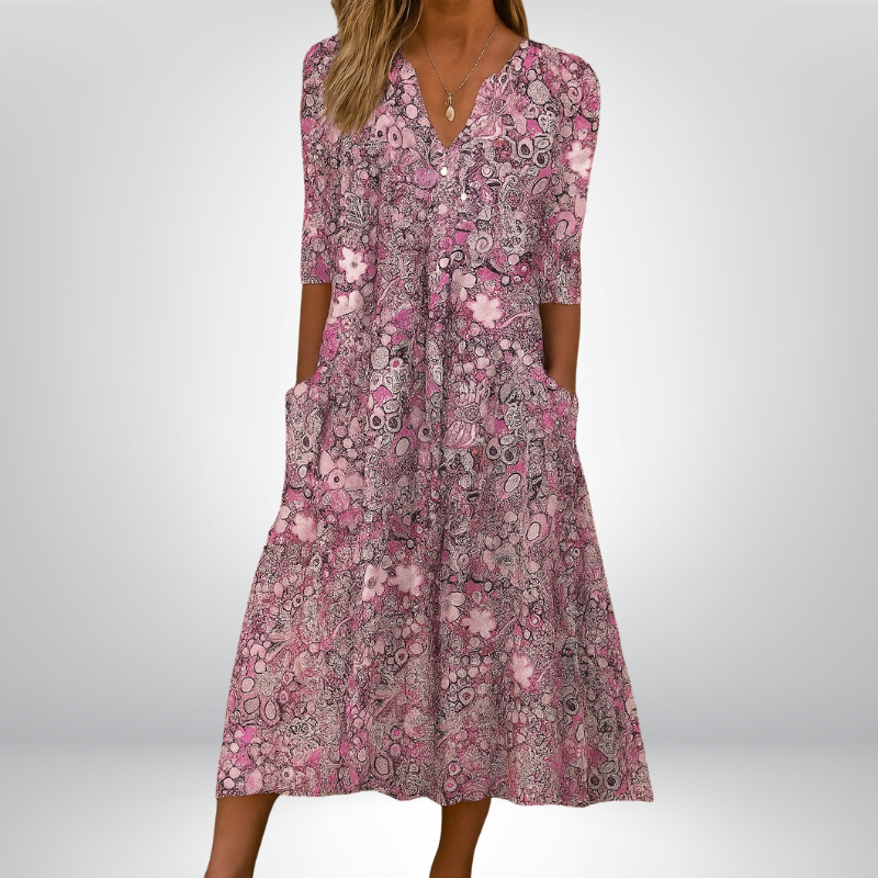 Marilyn™ | Sukienka midi w paisley z guzikami na jesień