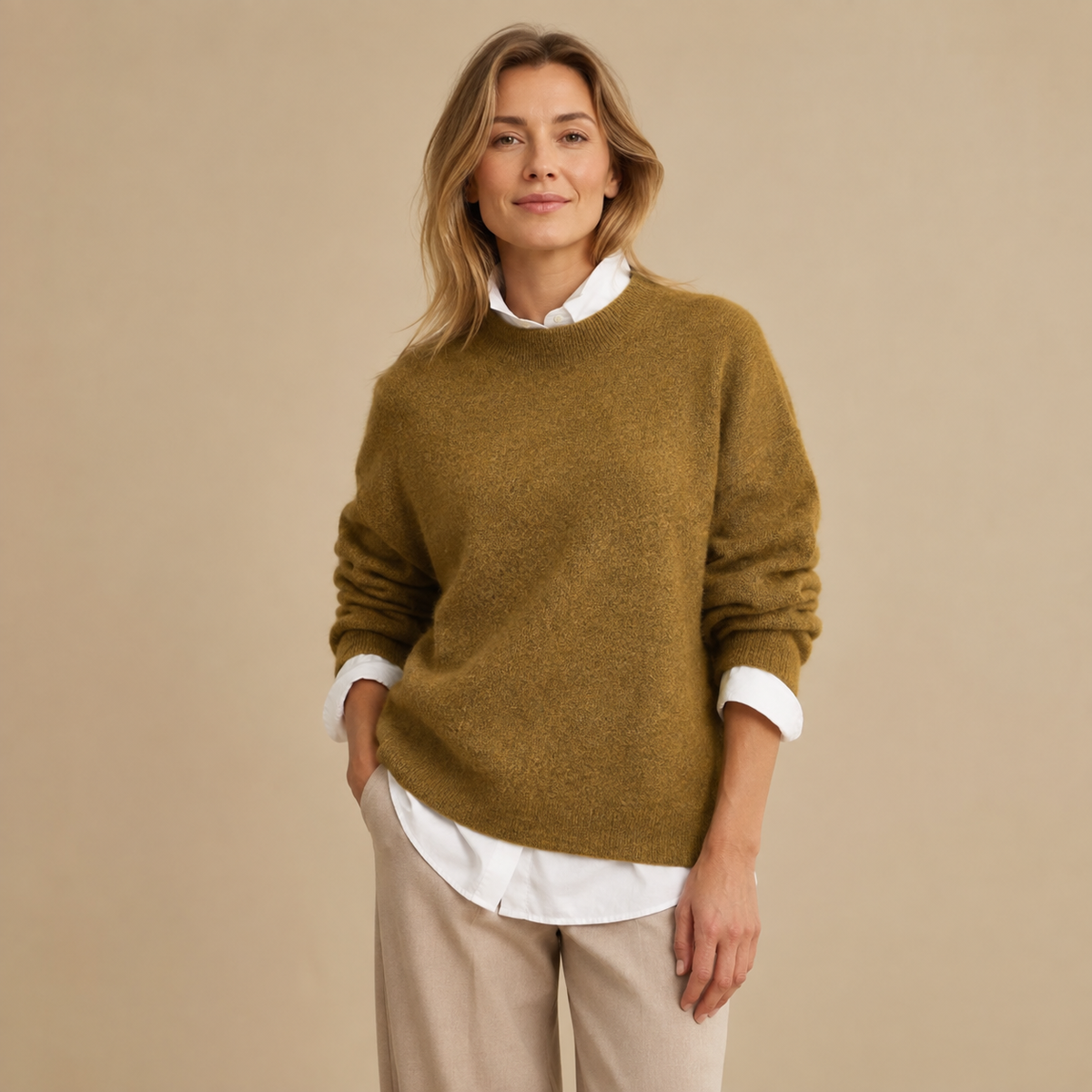 Damski sweter oversize z okrągłym dekoltem i długim rękawem