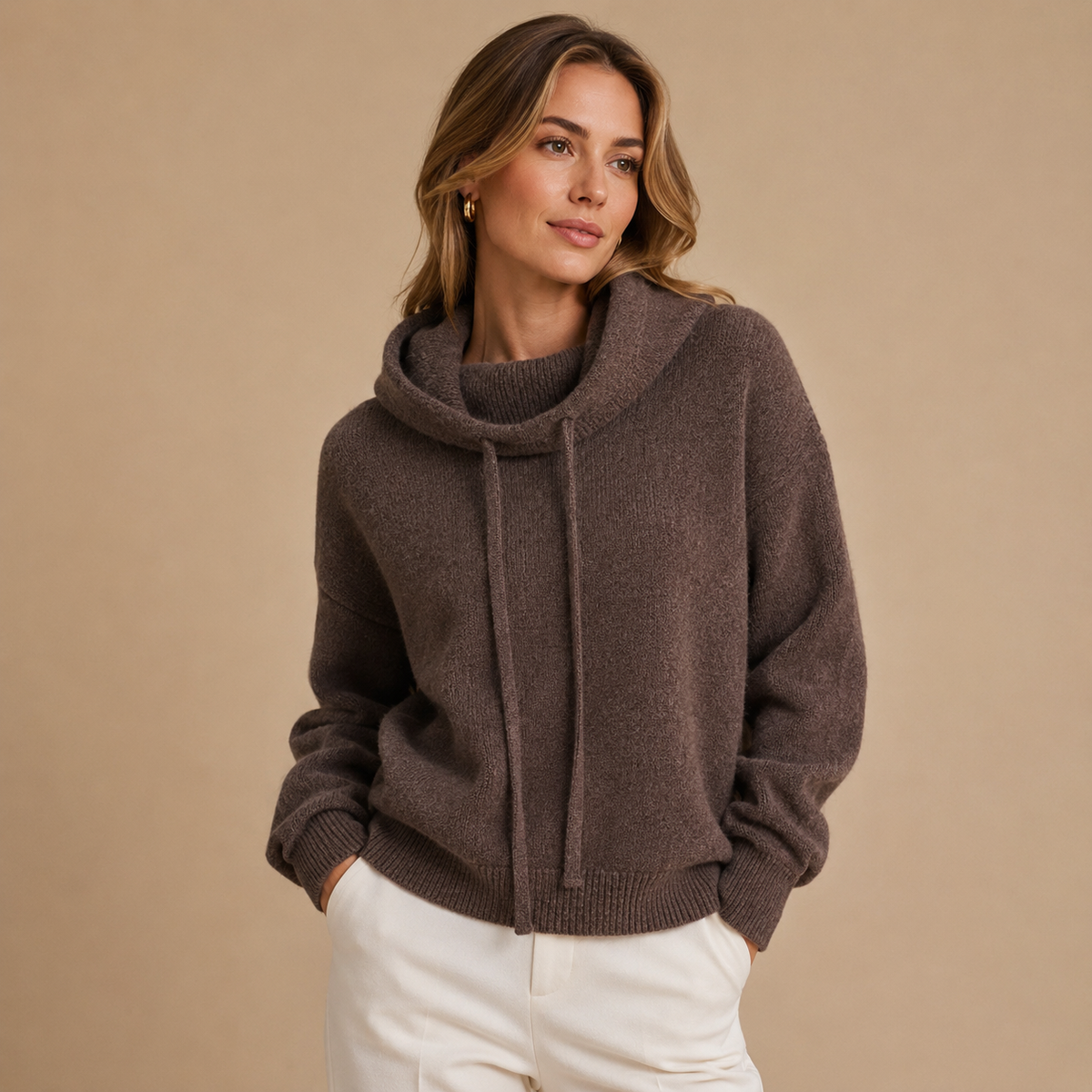 Damski sweter oversize z wysokim kołnierzem i długim rękawem