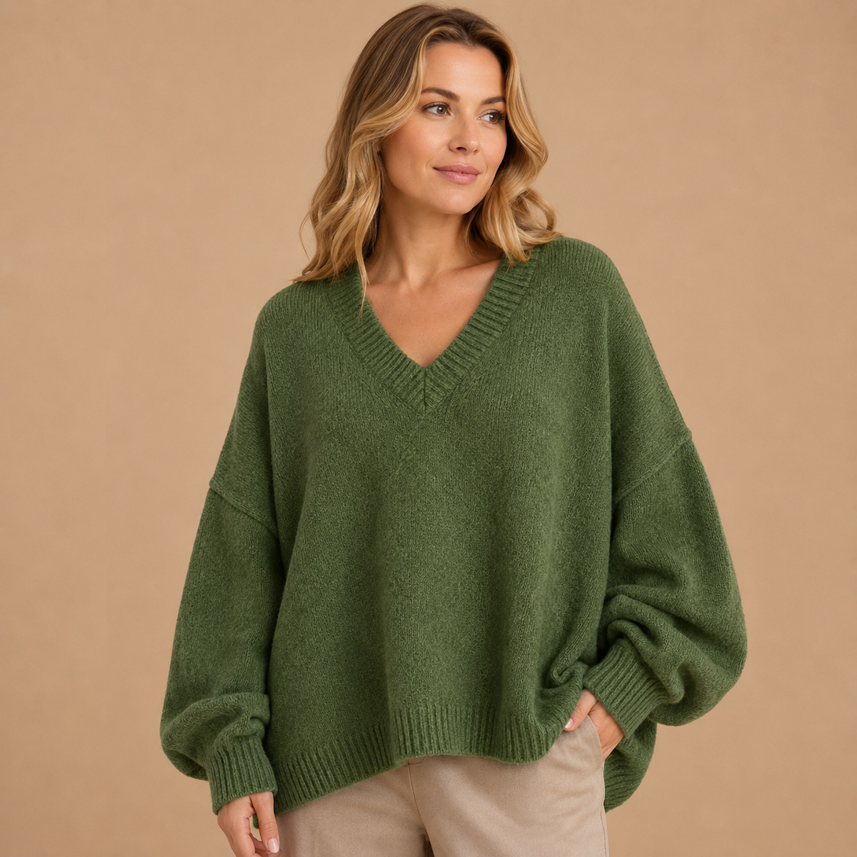 Damski sweter oversize z dekoltem w serek o luźnym kroju
