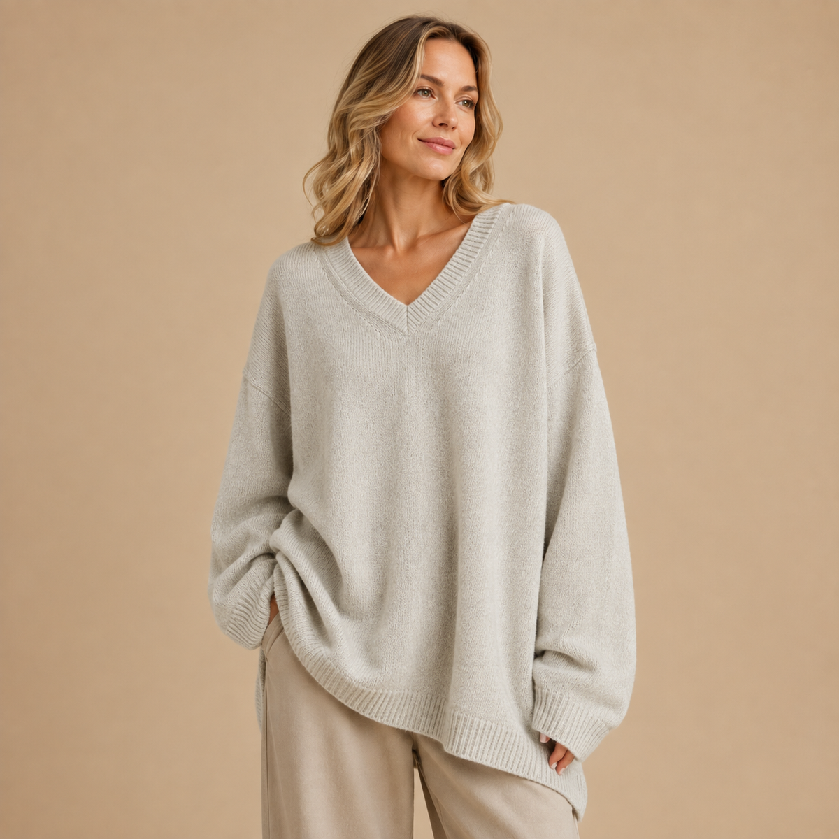 Damski sweter oversize z dekoltem w serek o luźnym kroju