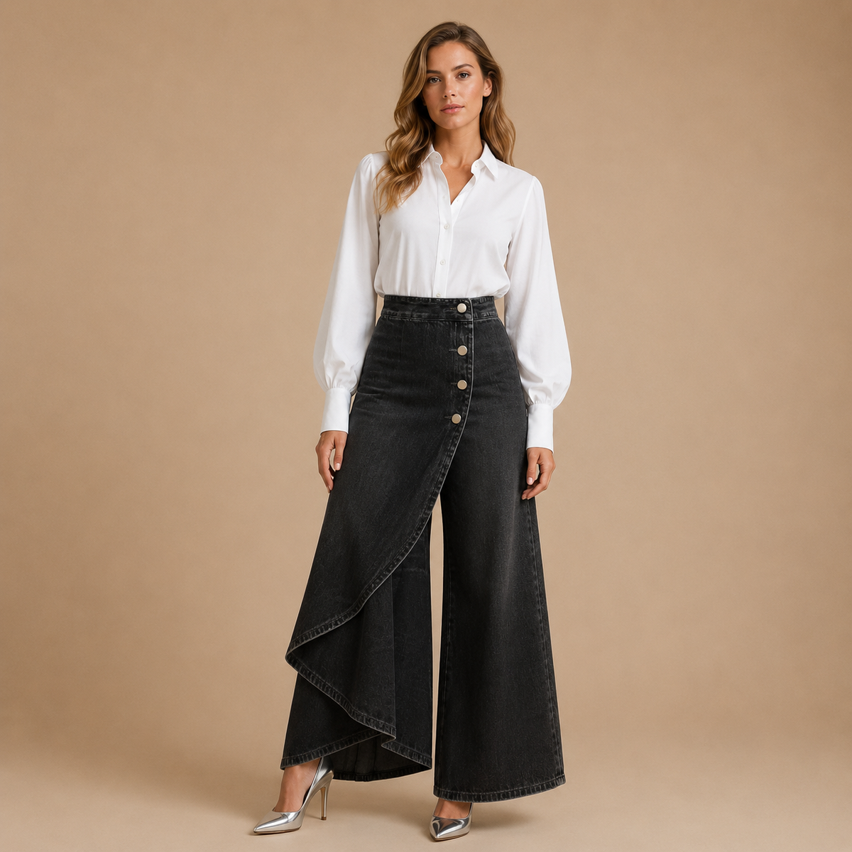 Izabela | Jeansy wide leg z asymetrycznym panelem
