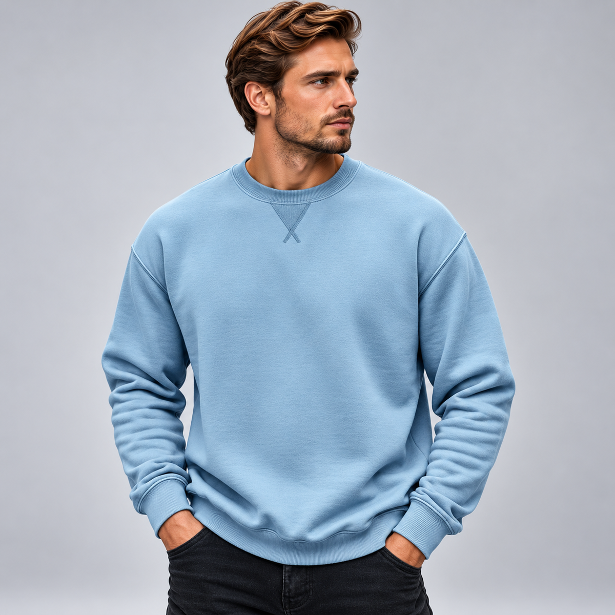 Męska bluza bez kaptura z okrągłym dekoltem relaxed fit