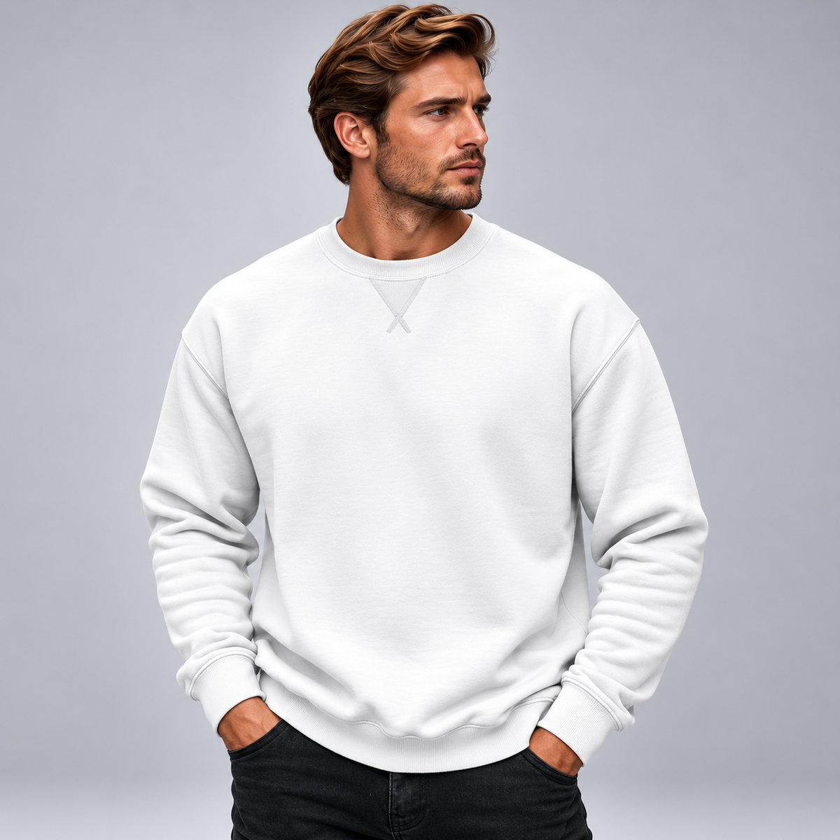 Męska bluza bez kaptura z okrągłym dekoltem relaxed fit