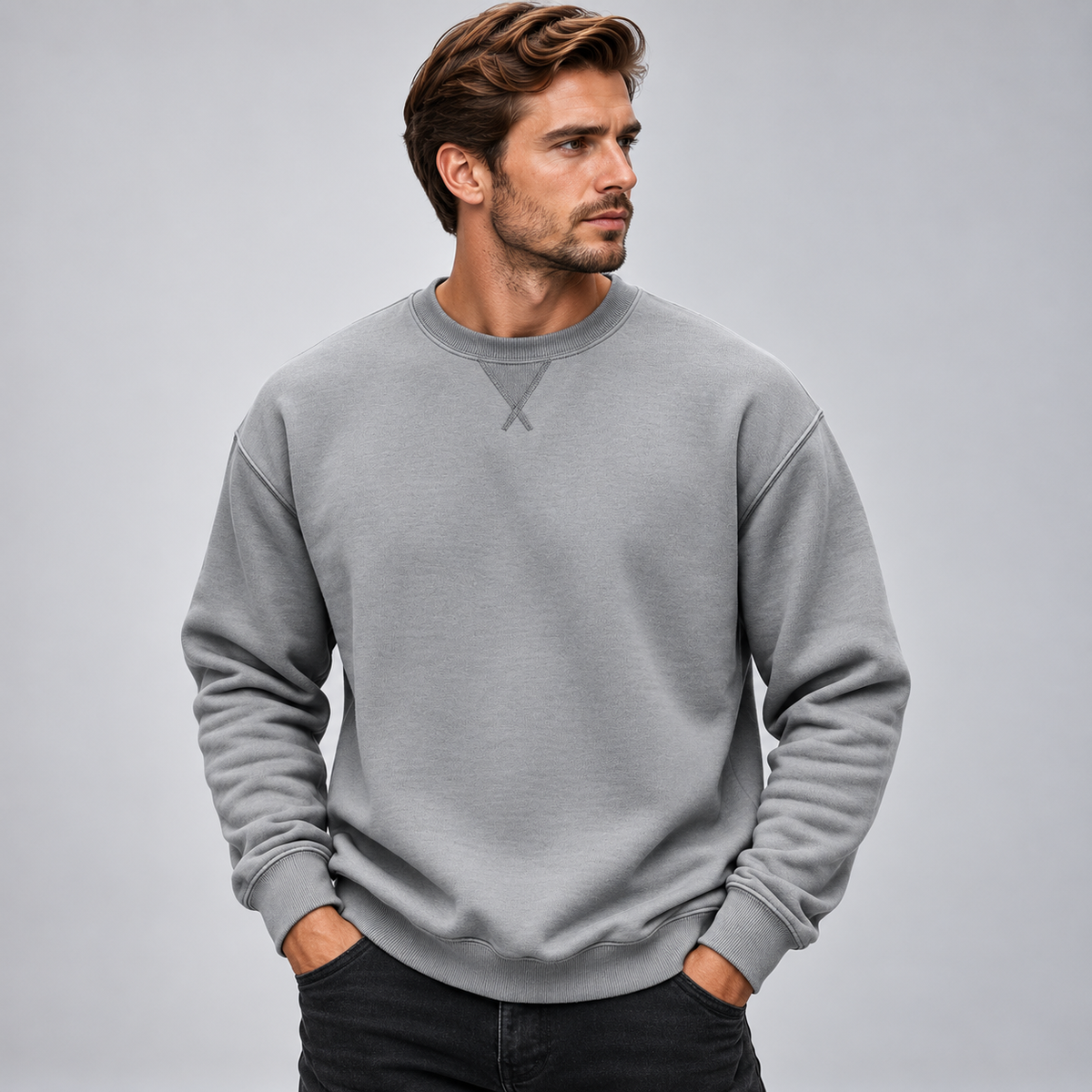 Męska bluza bez kaptura z okrągłym dekoltem relaxed fit