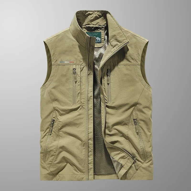 Khaki kamizelka męska outdoor z kieszeniami