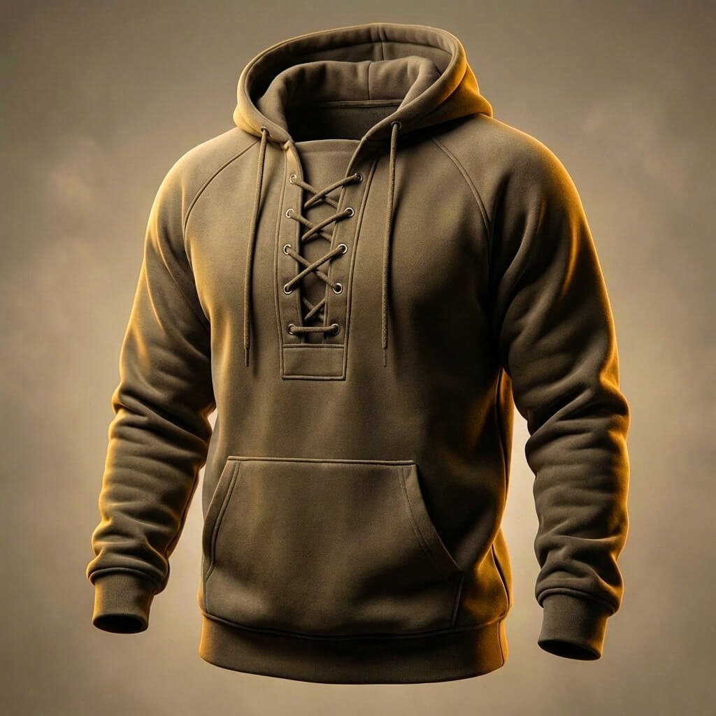 Bluza męska z kapturem w kolorze khaki z kieszenią kangurka