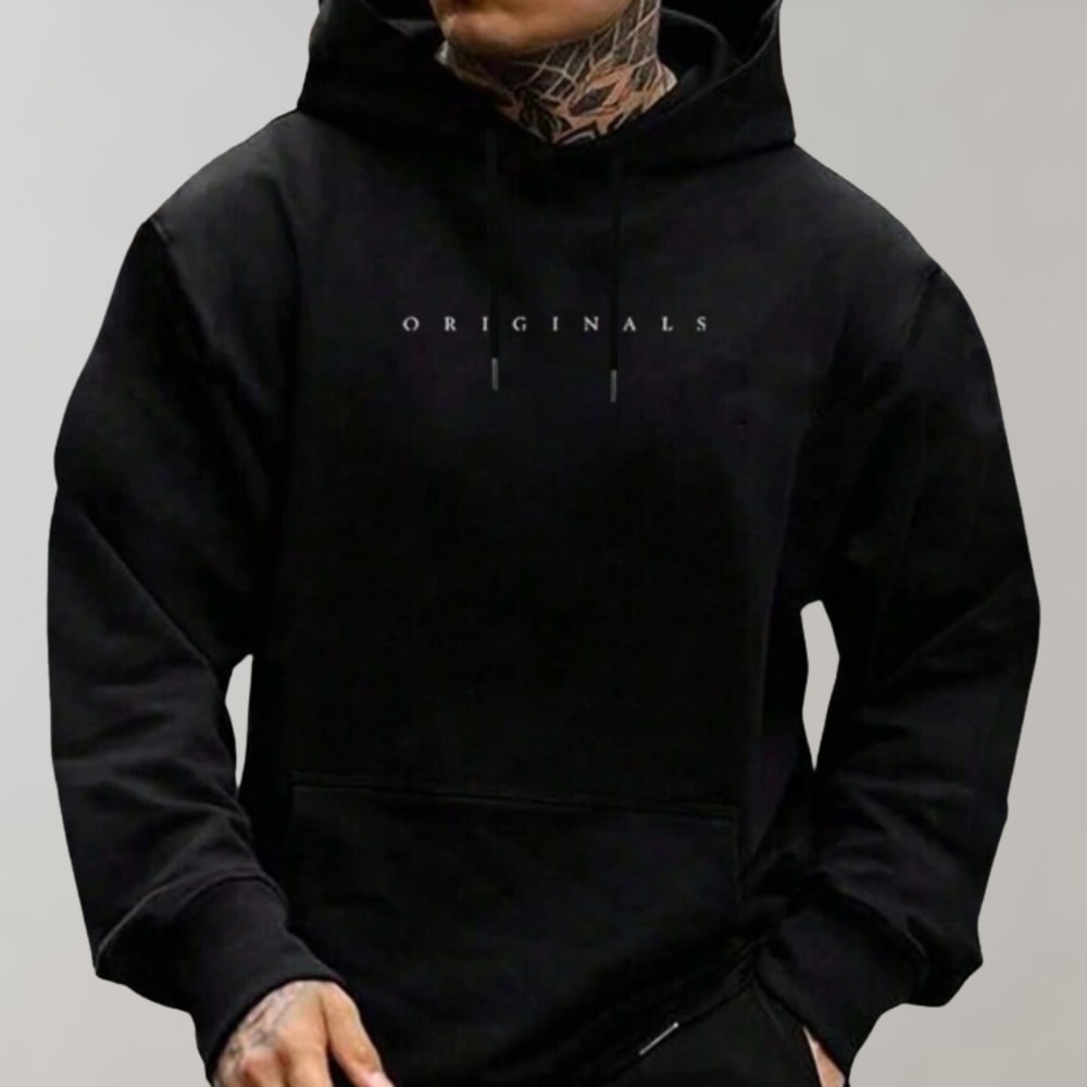 Czarna bluza męska z kapturem oversize z napisem ORIGINALS