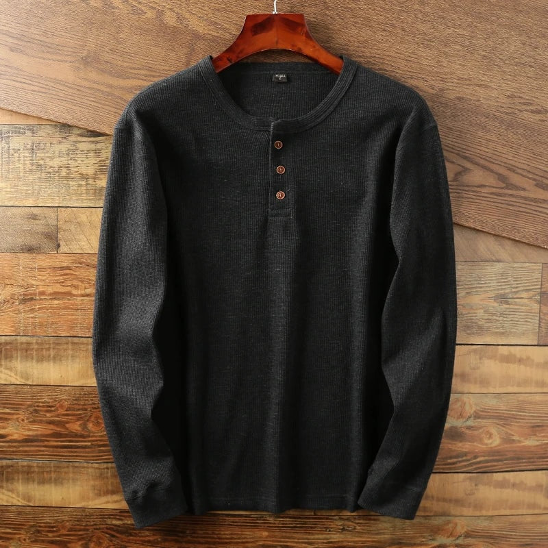 Ciemnoszary longsleeve męski henley z długim rękawem