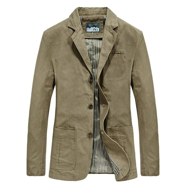 Marynarka męska casual z klapami i guzikami w kolorze khaki