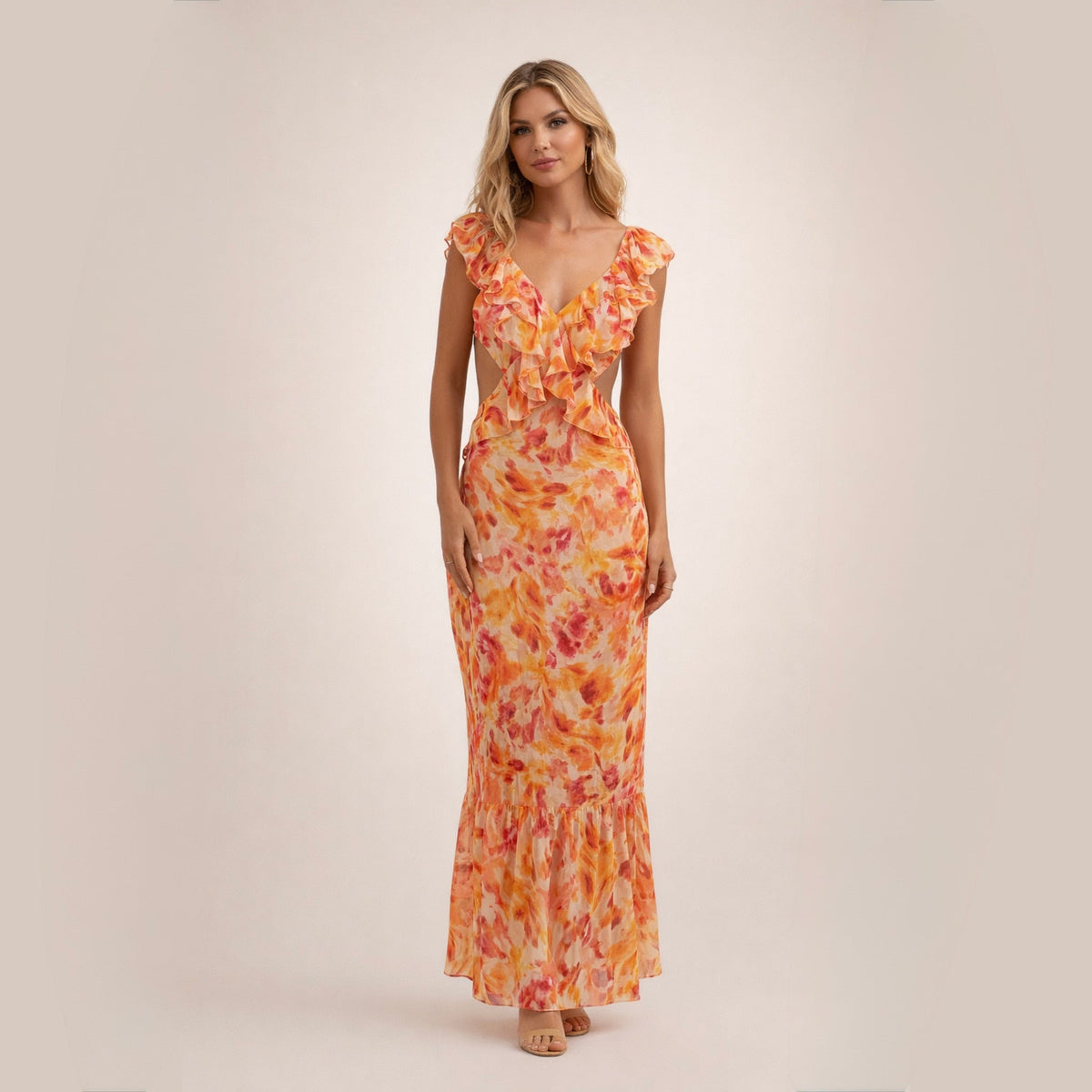 Amara | Elegancka sukienka maxi z falbankami na jesień