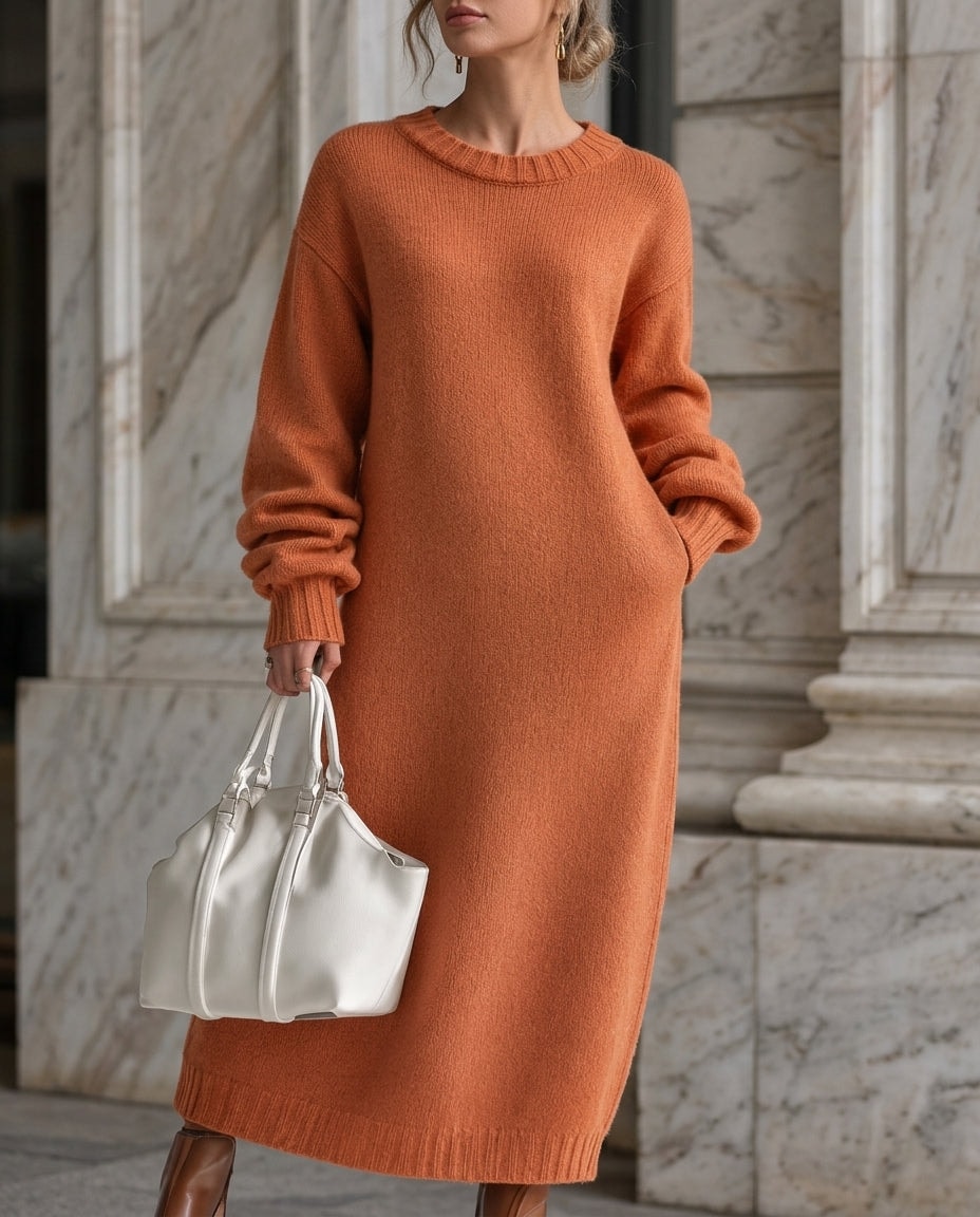 Sukienka swetrowa maxi w kolorze terakoty oversize