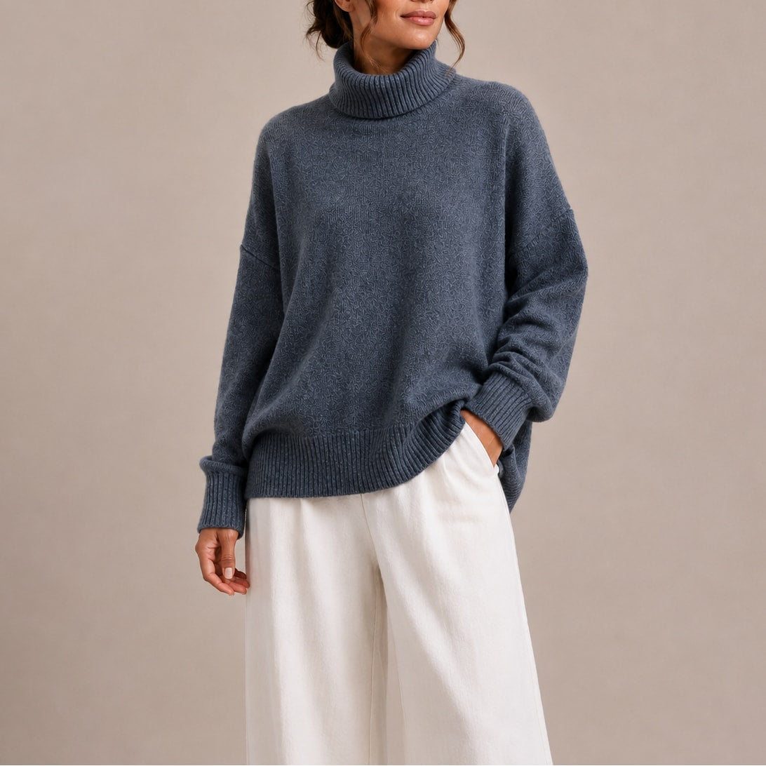 Granatowy sweter damski oversize z golfem
