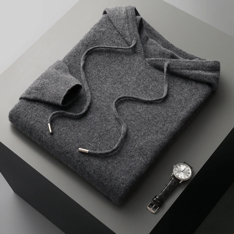 Sweter męski dzianinowy z kapturem