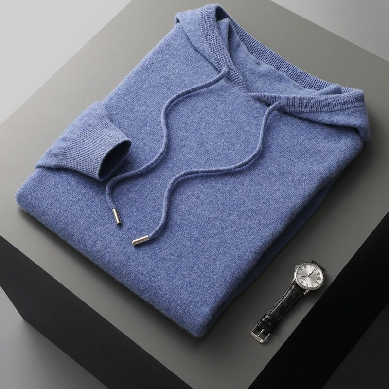 Sweter męski dzianinowy z kapturem