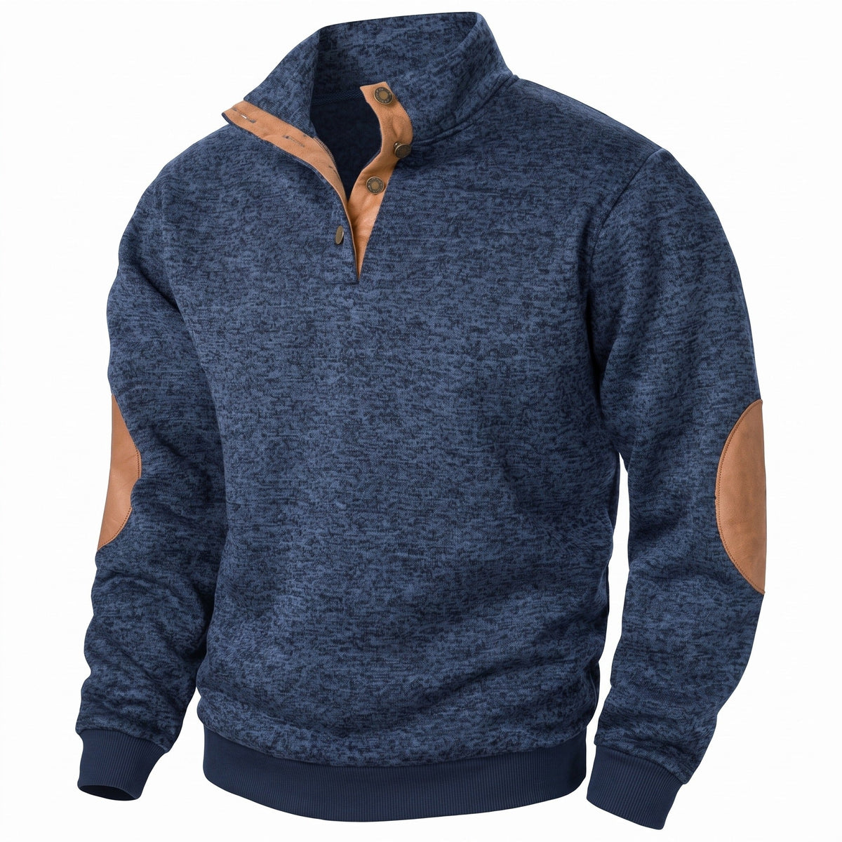 Sweter męski dzianinowy ze stójką i łatami na łokciach