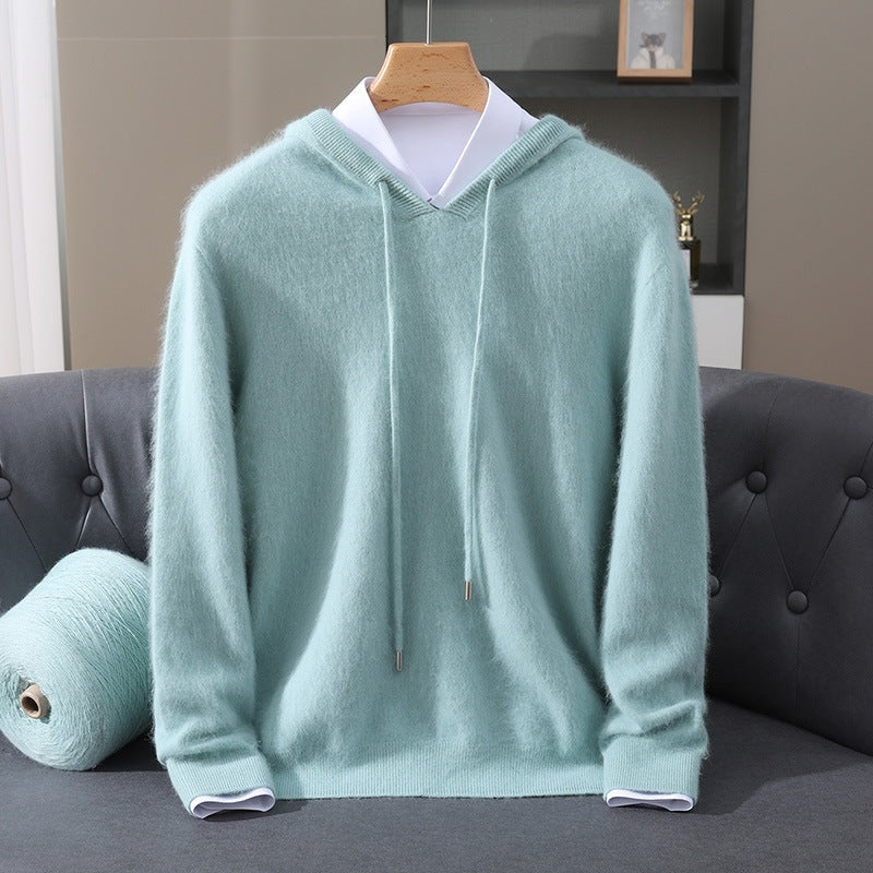 Sweter męski kaszmirowy z kapturem w serek