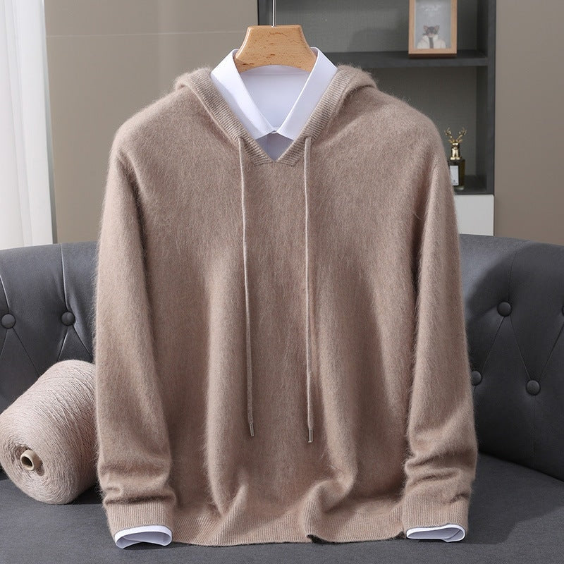 Sweter męski kaszmirowy z kapturem w serek